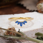 Marquise Cut Tiara Sapphire Curved Wedding Band Stacking Ring